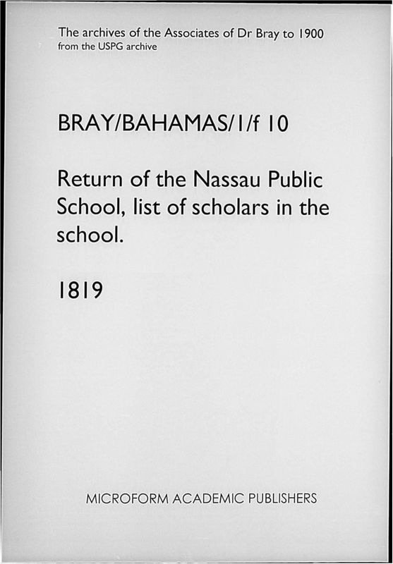 View document: Return of the Nassau Public School, list of scholars in the school. 1819..