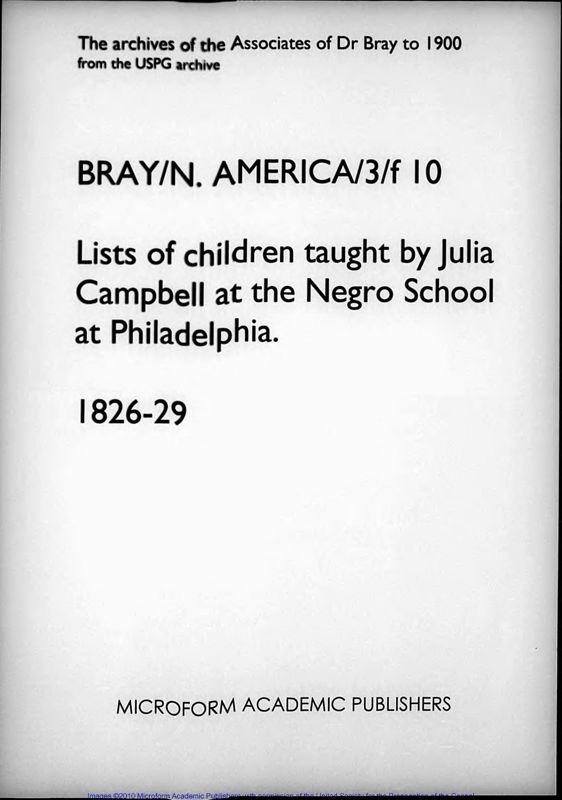 View document: Children taught by Julia Campbell at the Negro School at Philadelphia. 1826-1829..