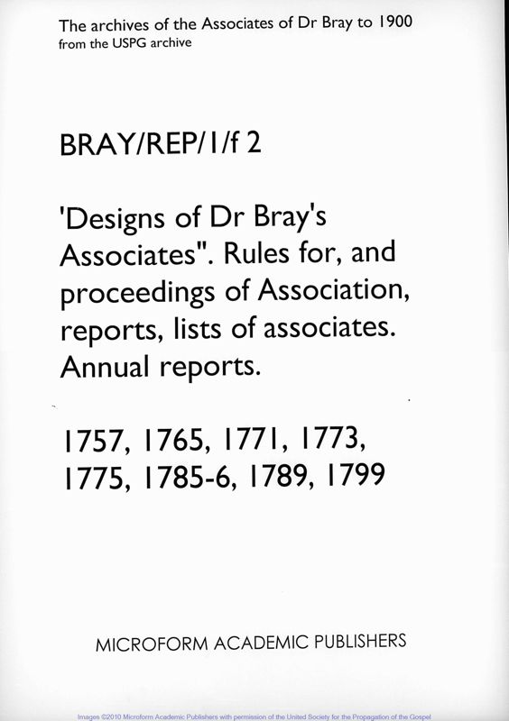 View document: Designs of Dr Bray's Associates Annual Reports. 1757-1799..