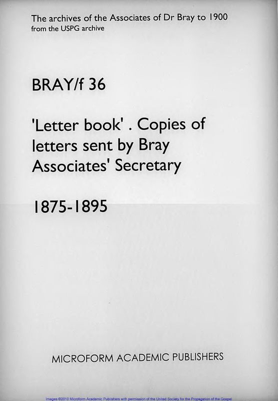 View document: 'Letter book' . Copies of letters sent by Bray Associates' Secretary. 1875-1895..