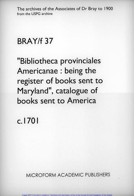 View document: Bibliothecae provinciales Americanae : catalogue of books sent to America. c.1701..