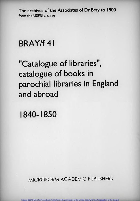 View document: Catalogue of libraries, catalogue of books in parochial libraries in England and abroad. 1840-1850..
