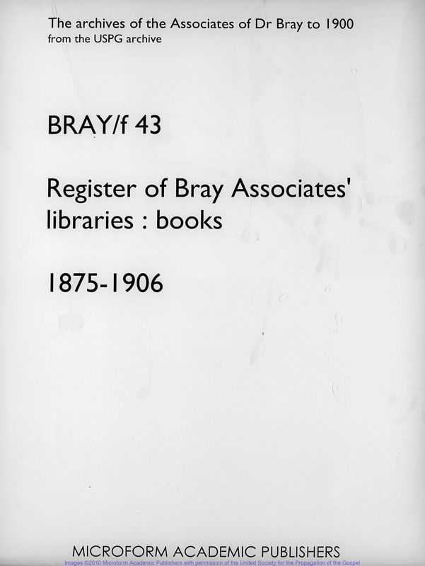 View document: Register of Bray Associates' libraries : books. 1875-1906..