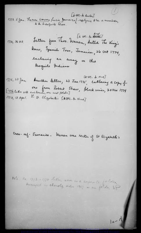 View document: British Guiana, 1828-1858, & Central America & Mosquito Shore, 1769-1847.