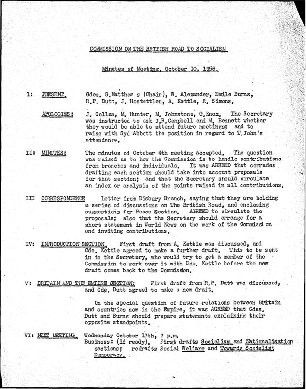 View document: Draft sections of the “British Road” (i), 1956.