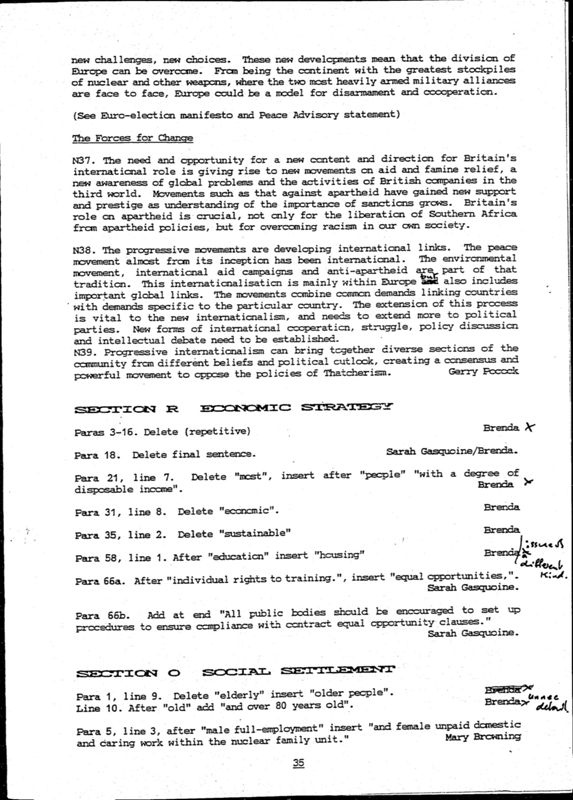 View document: Personal material and contributions by Gerry Pocock, 1989.