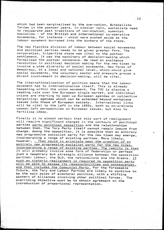 View document: Post-congress redraft of the “Manifesto for New Times”, 1990.