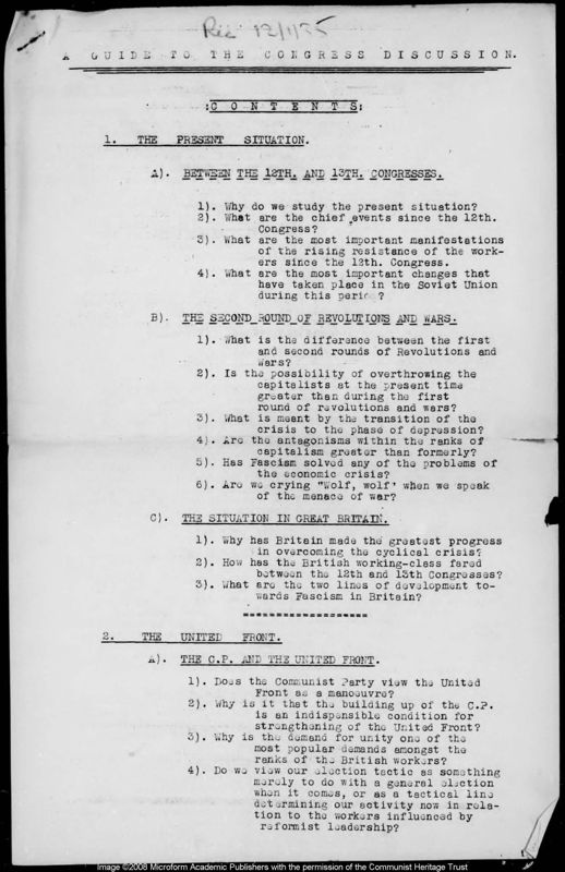 View document: Preparatory Congress material, 1935.