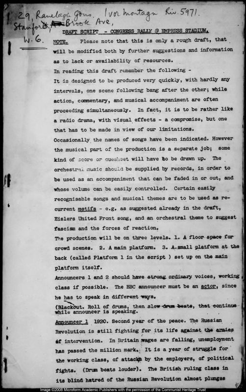 View document: Draft script for Congress rally, 1938.