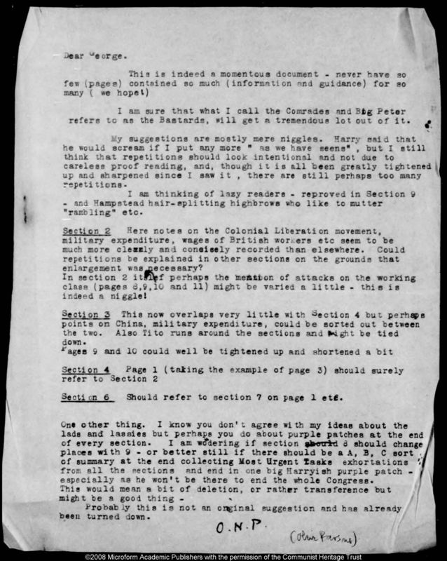 View document: Draft report on the political situation, 1949.