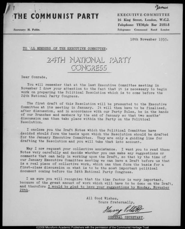 View document: Executive Committee discussions on the Political Resolution, 1956.