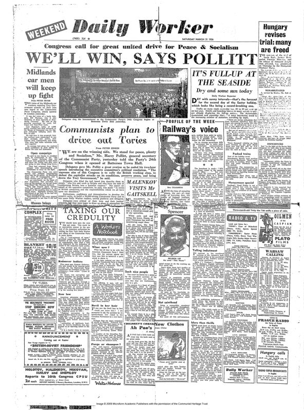View document: 'Daily Worker' press coverage, 1956.