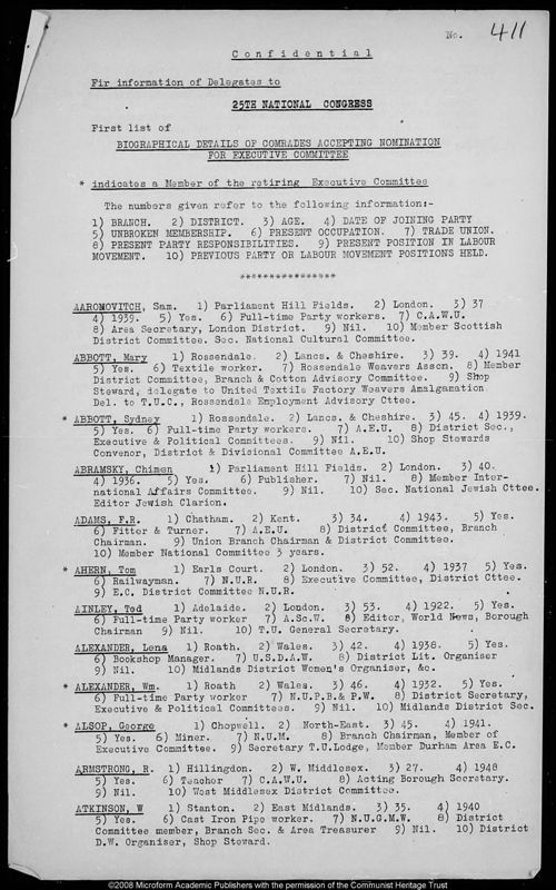 View document: Executive Committee election material, 1957.