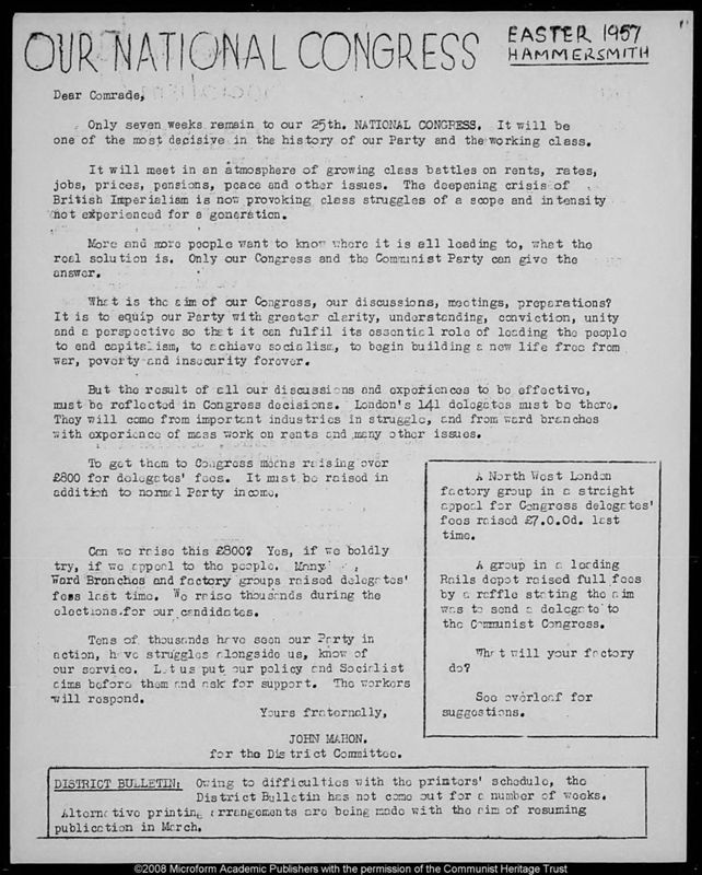 View document: Material of the London District Committee, 1957.