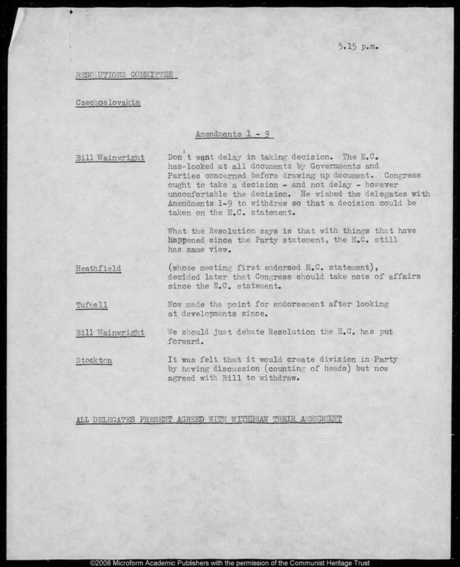 View document: Resolutions Committee papers, 1969.