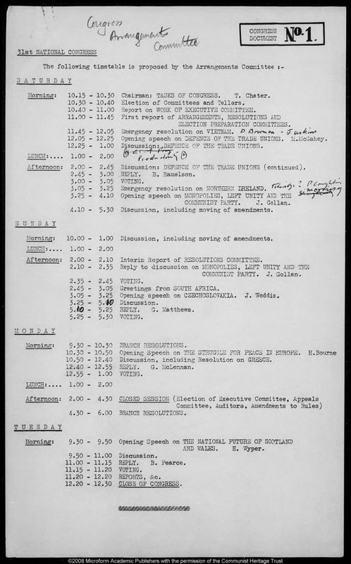 View document: Material of the Congress Arrangements Committee, 1969.