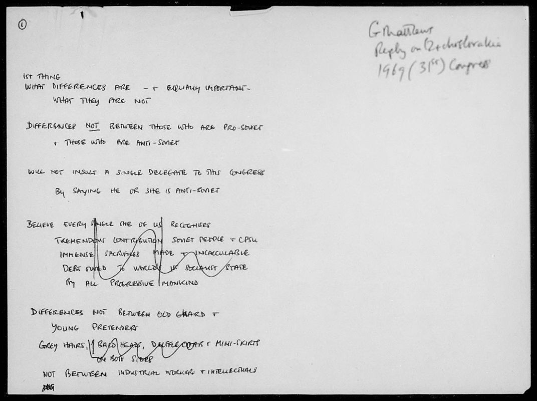 View document: George Matthews’ handwritten notes, 1969.