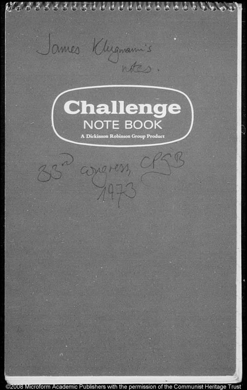 View document: Notes by John Gollan and James Klugmann, 1973.