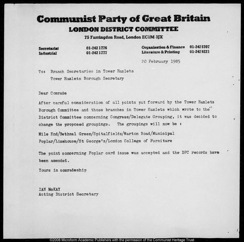 View document: Material of the London District, 1985.
