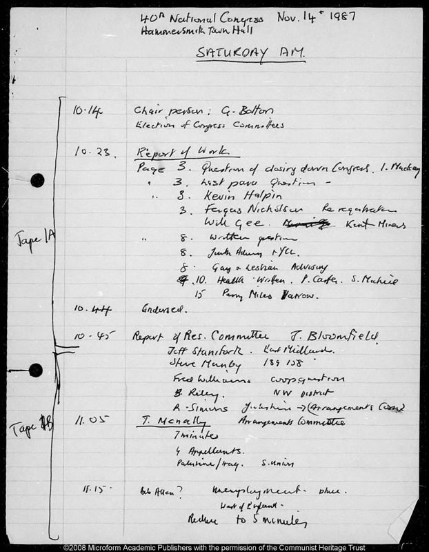 View document: Tape recording schedule, 1987.