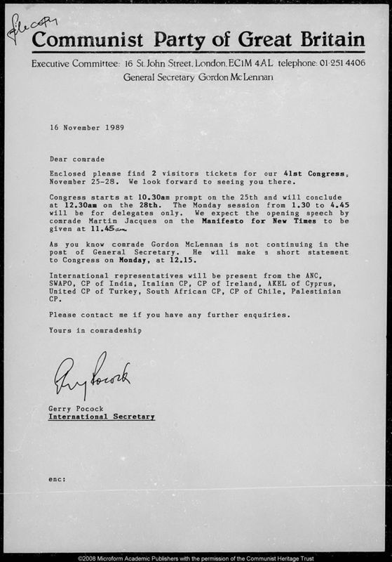 View document: Fraternal greetings, 1989.