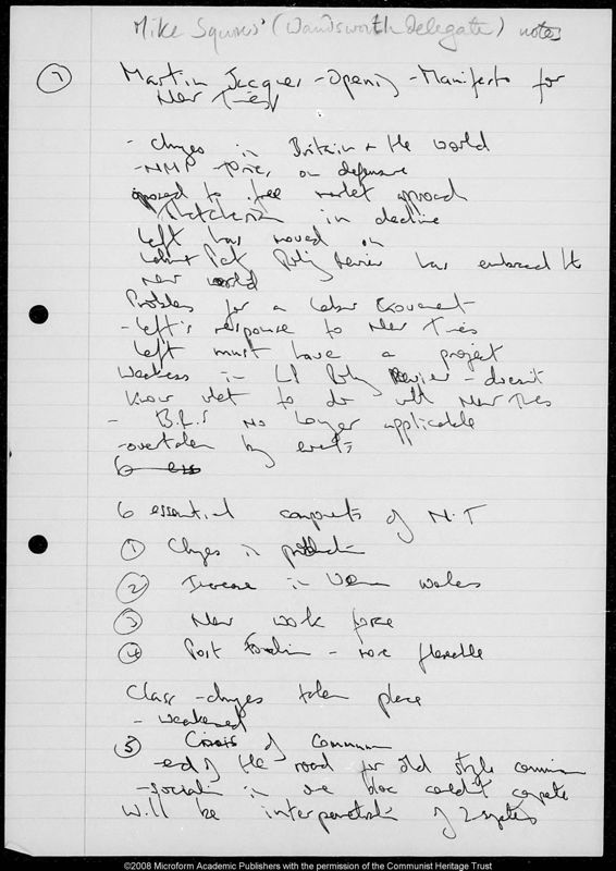 View document: Papers of Mike Squires, 1989.