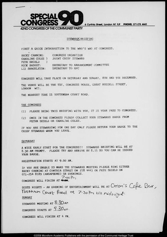 View document: Logistical material on stewarding, 1990.