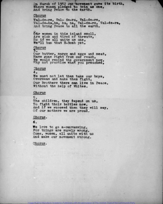 View document: Women's campaign song, 1952.