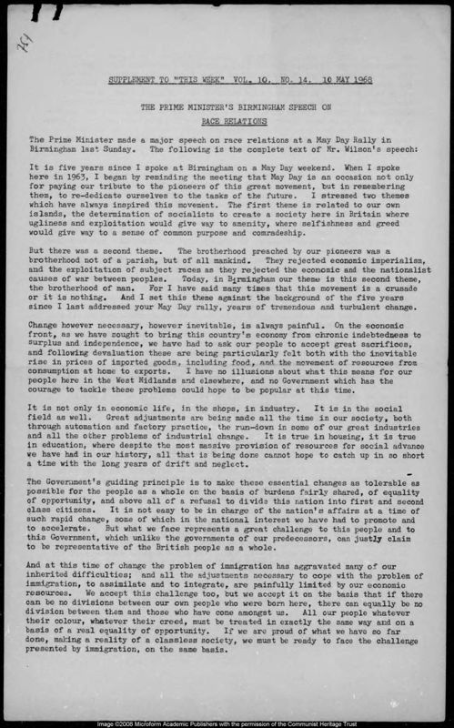 View document: Debating immigration and parliamentary bills, 1968-1973.