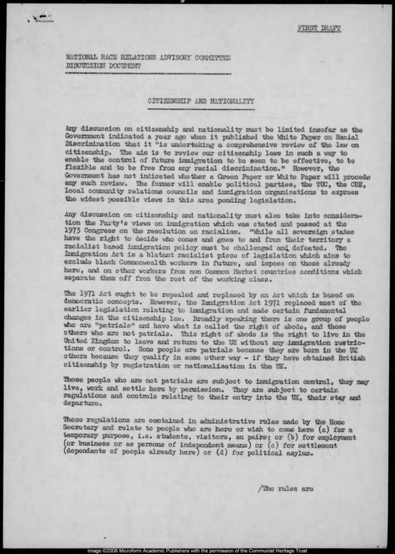 View document: Material relating to the Race Relations Committee, 1976-1982.