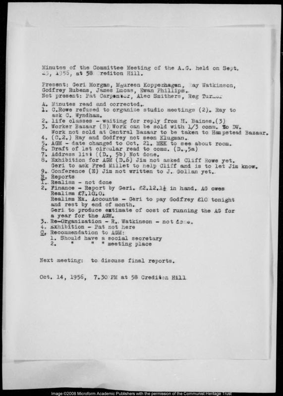 View document: Artists Group: miscellaneous minutes, 1955-1956.