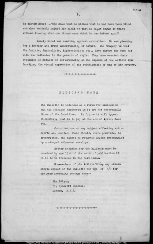 View document: Artists Group: miscellaneous bulletins, 1954-1955.