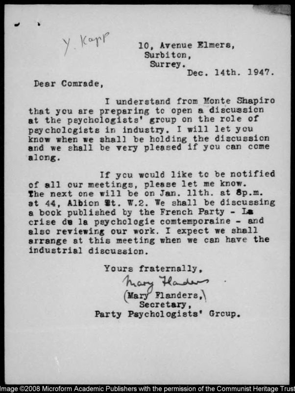 View document: Yvonne Kapp’s personal correspondence, 1947-1948.