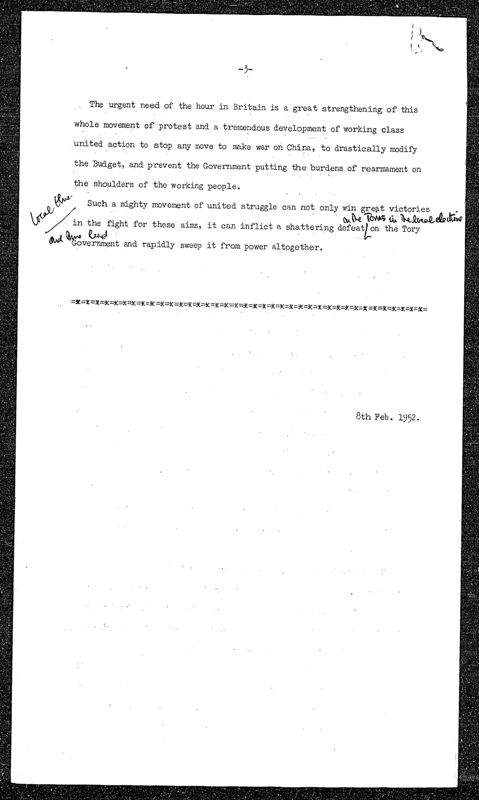 View document: Executive Committee meeting minutes, February 1952.
