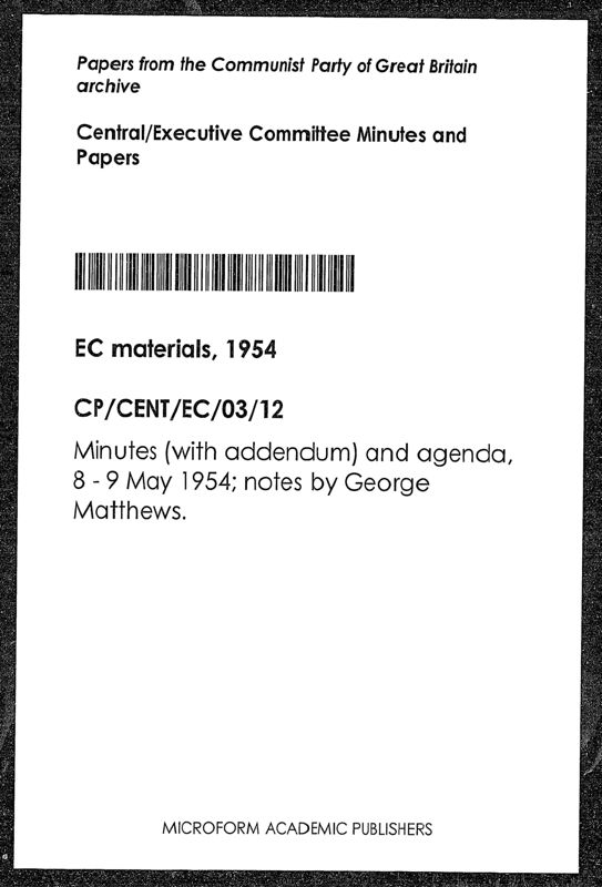 View document: Executive Committee minutes and adjacent material, May 1954.