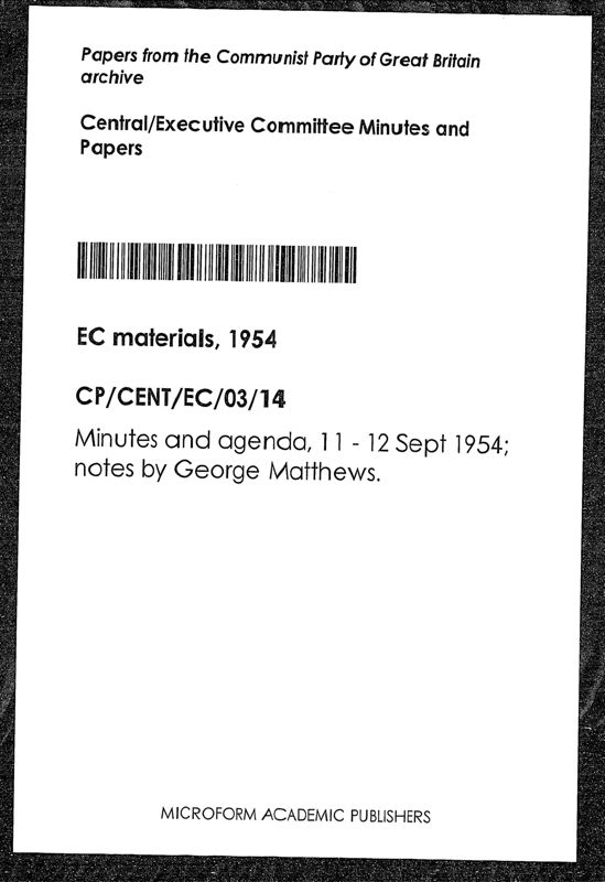 View document: Executive Committee minutes and adjacent material, September 1954.