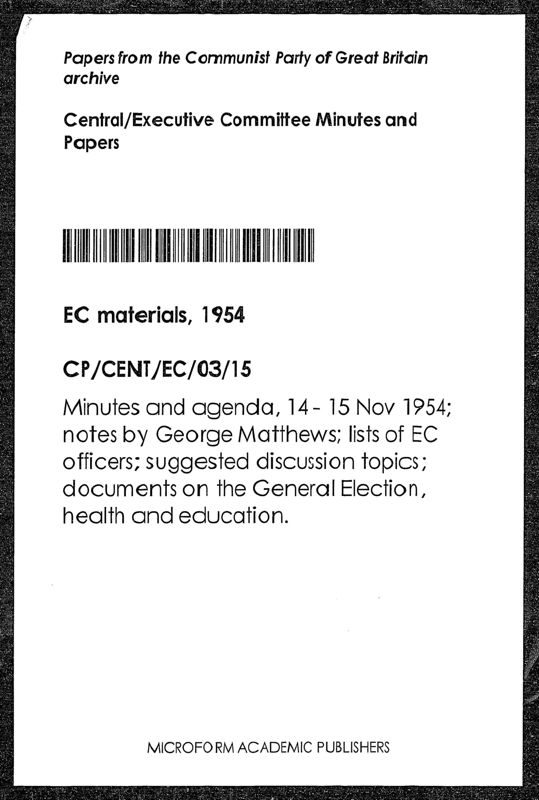 View document: Executive Committee minutes and adjacent material, November 1954.