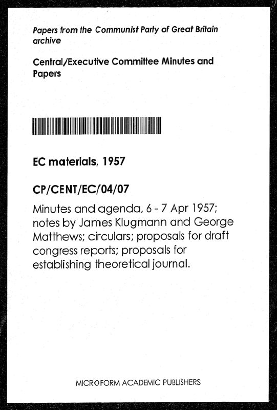 View document: Executive Committee minutes and adjacent material, April 1957.