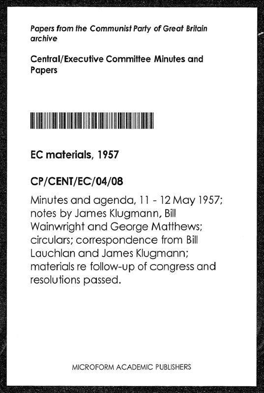 View document: Executive Committee minutes and adjacent material, May 1957.