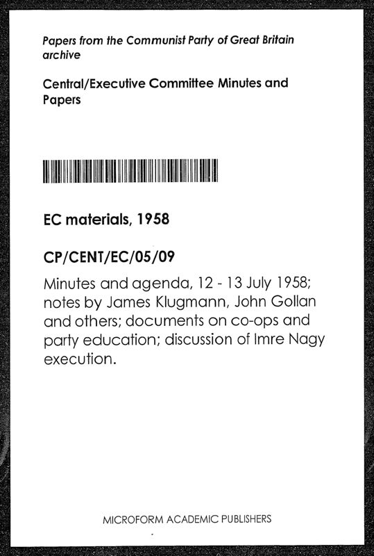 View document: Executive Committee minutes and adjacent material, July 1958.