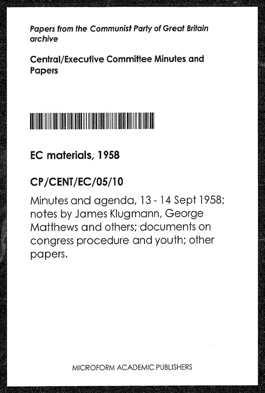 View document: Executive Committee minutes and adjacent material, September 1958.