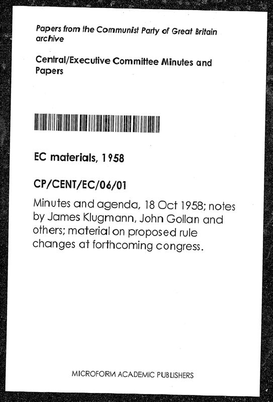 View document: Executive Committee minutes and adjacent material, October 1958.