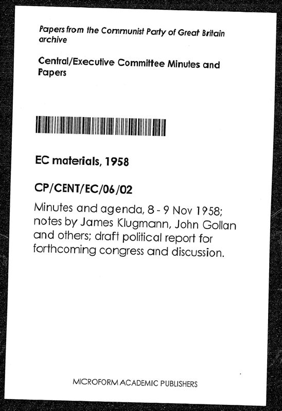 View document: Executive Committee minutes and adjacent material, November 1958.
