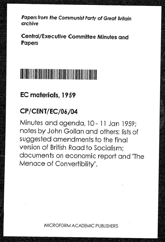 View document: Executive Committee minutes and adjacent material, January 1959.
