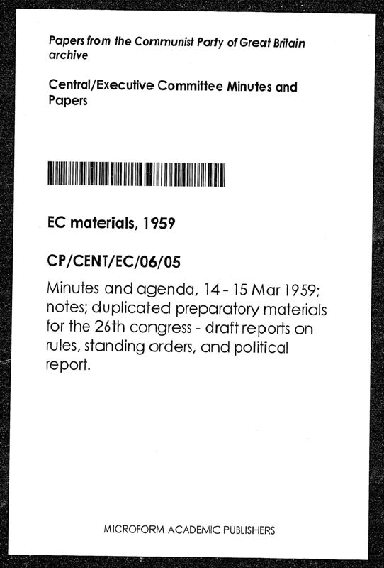 View document: Material from the 26th National Congress, March 1959.