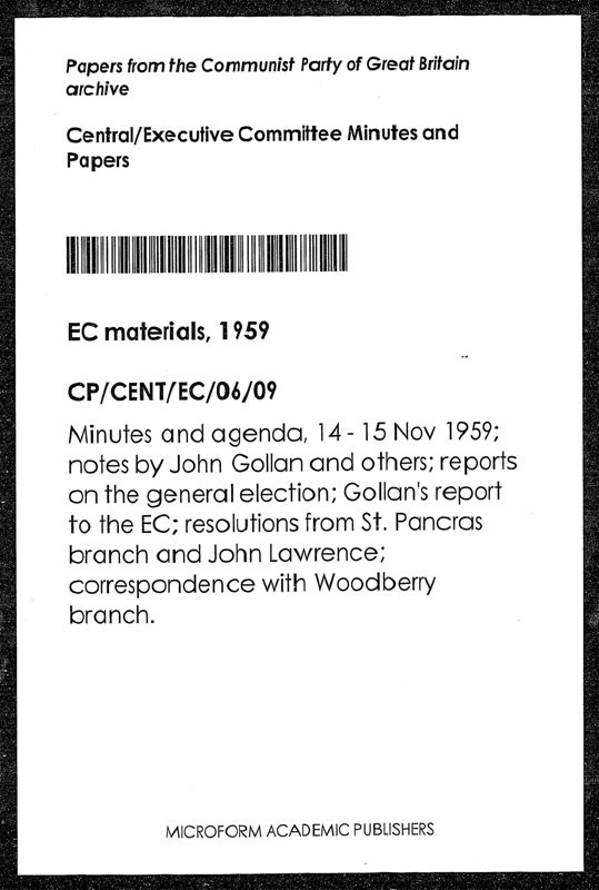 View document: Executive Committee minutes and adjacent material, November 1959.