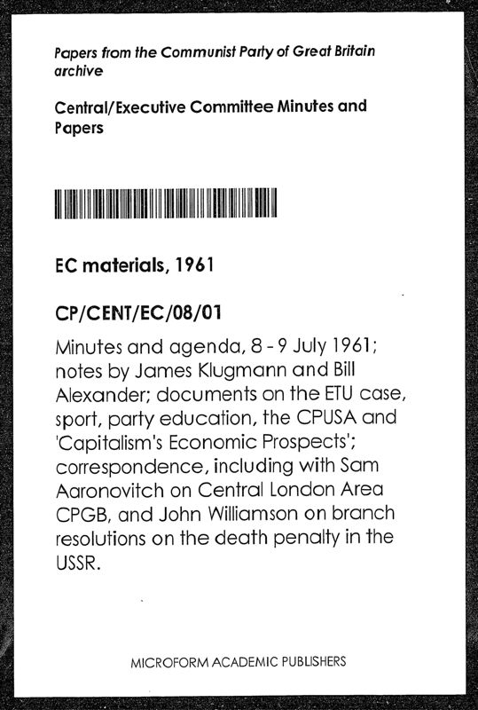 View document: Executive Committee minutes and adjacent material, July 1961.