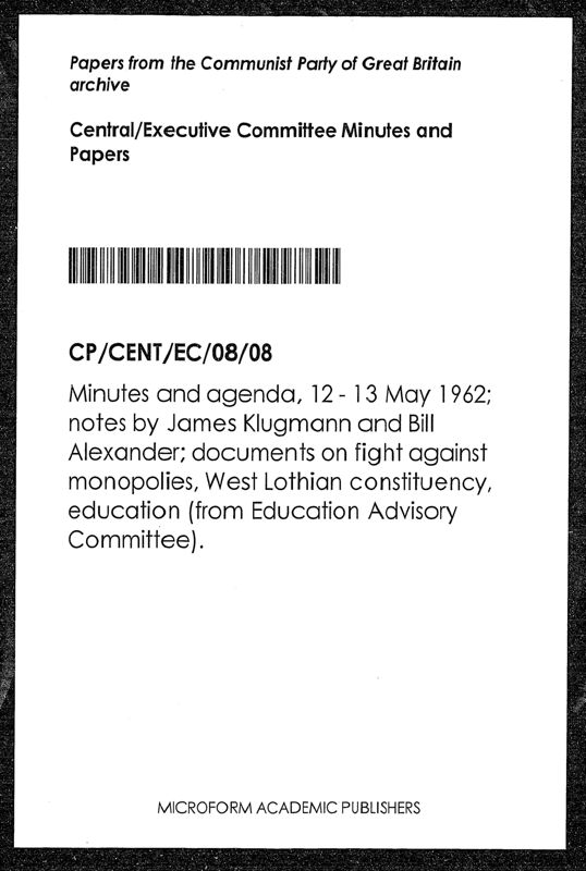 View document: Executive Committee minutes and adjacent material, May 1962.