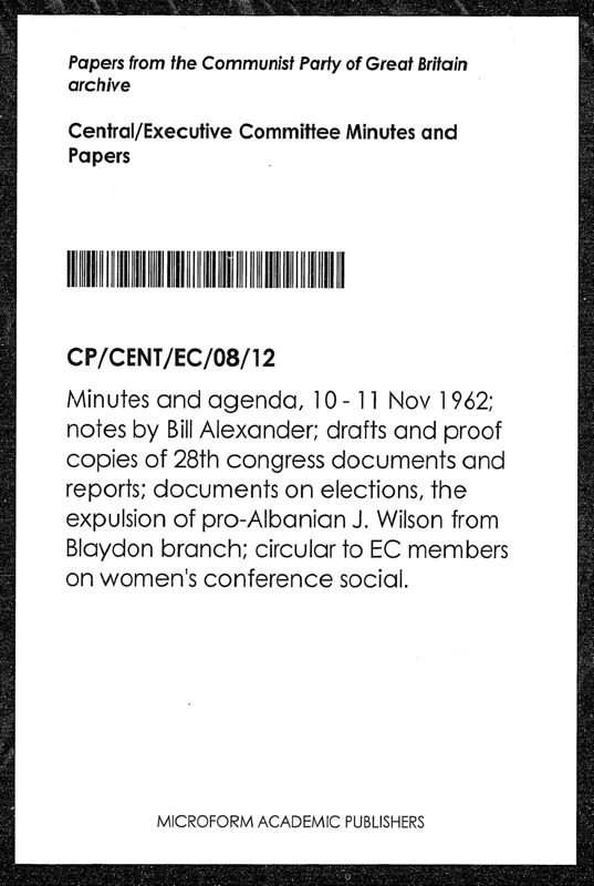 View document: Executive Committee minutes and adjacent material, November 1962.