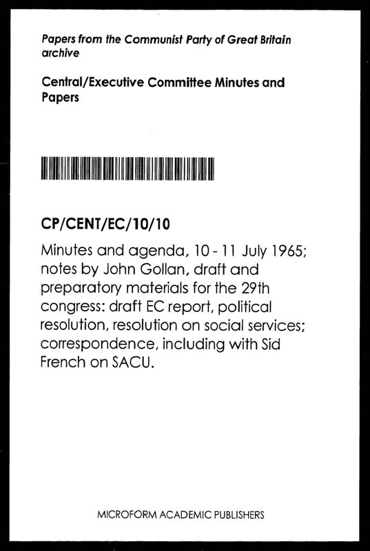 View document: Executive Committee minutes and adjacent material, July 1965.